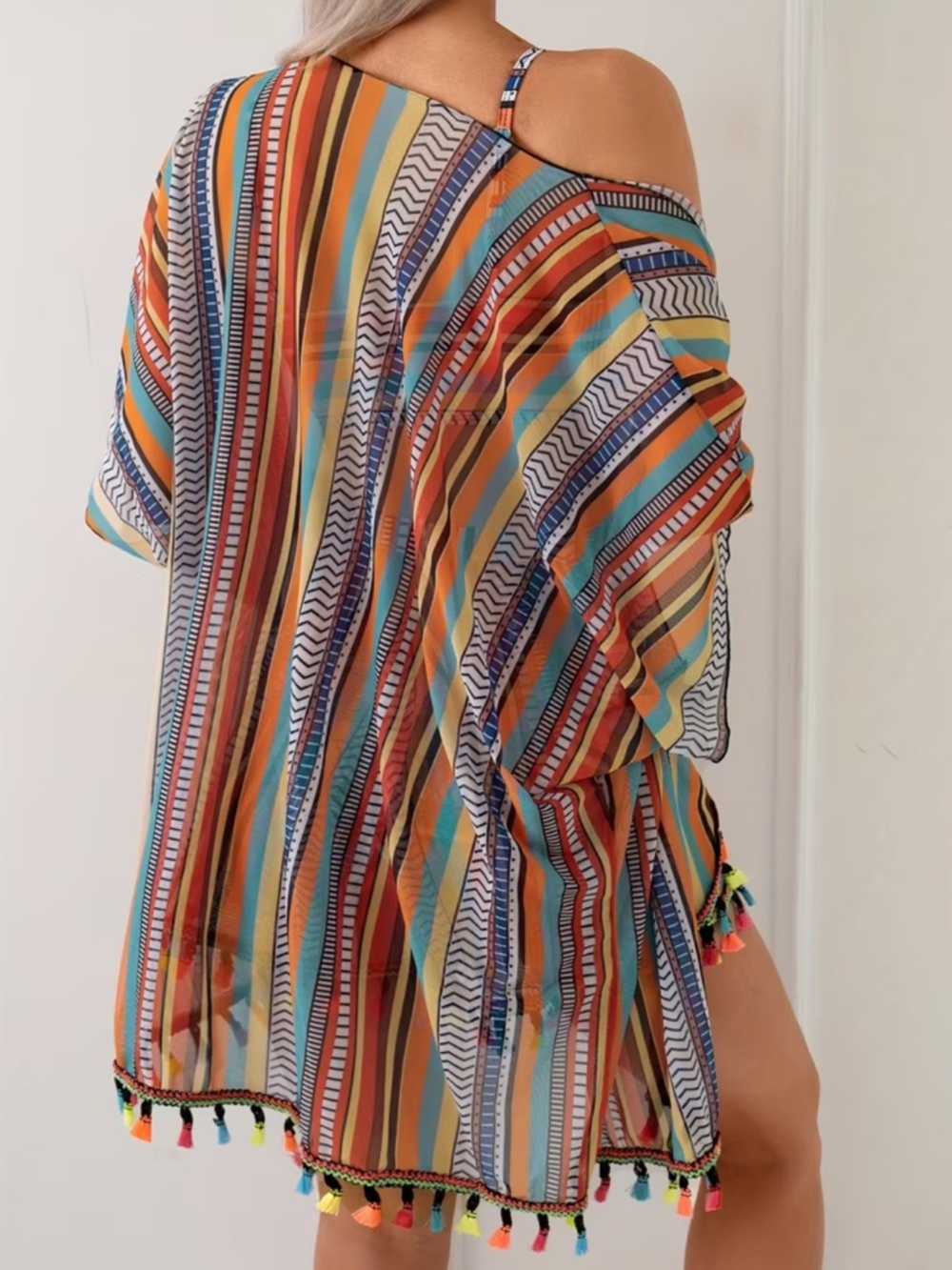 Striped Multicolor Bikini Set with Cover-Up - Picture 4 of 7